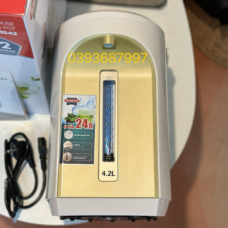 Bình thủy điện SUNHOUSE SH-1542 Dung tích 4,2L Thân bình 2 lớp, Giữ ấm tốt Hàng chính hãng BH 12 Tháng Toàn Quốc