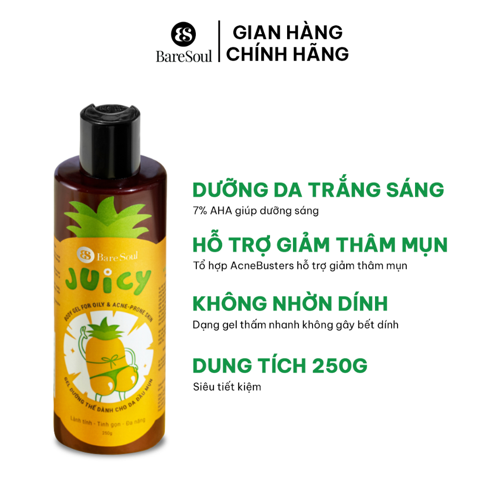 Combo dưỡng sáng chuyên sâu, nâng tông tức thì, dưỡng sáng mịn, giảm thâm, khử mùi BareSoul OMG 20g + Juicy 250ml