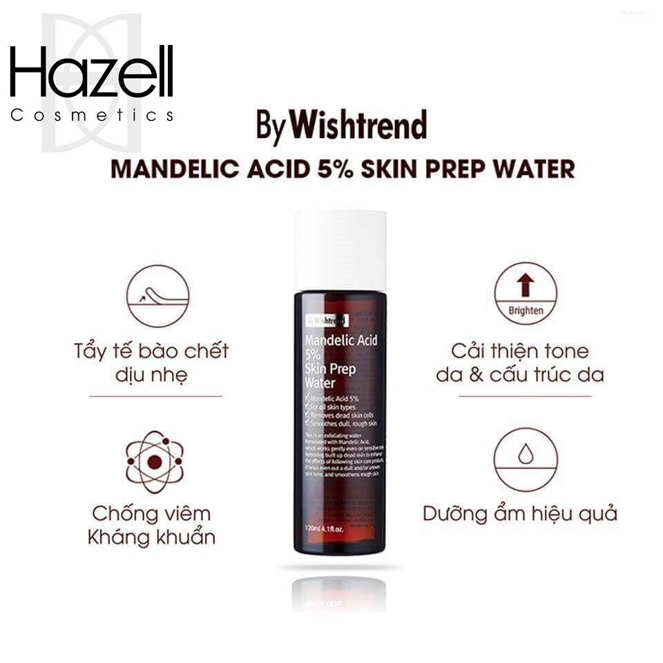 Nước hoa hồng tẩy da chết dịu nhẹ By Wishtrend Mandelic Acid 5% Skin Prep Water 120ml