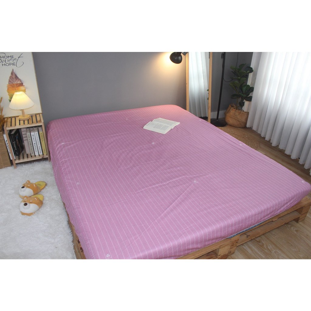 Tấm Drap lẻ KHA LY - Ga lẻ  - cotton thiên nhiên - Sọc Nhỏ-Hồng - VN360