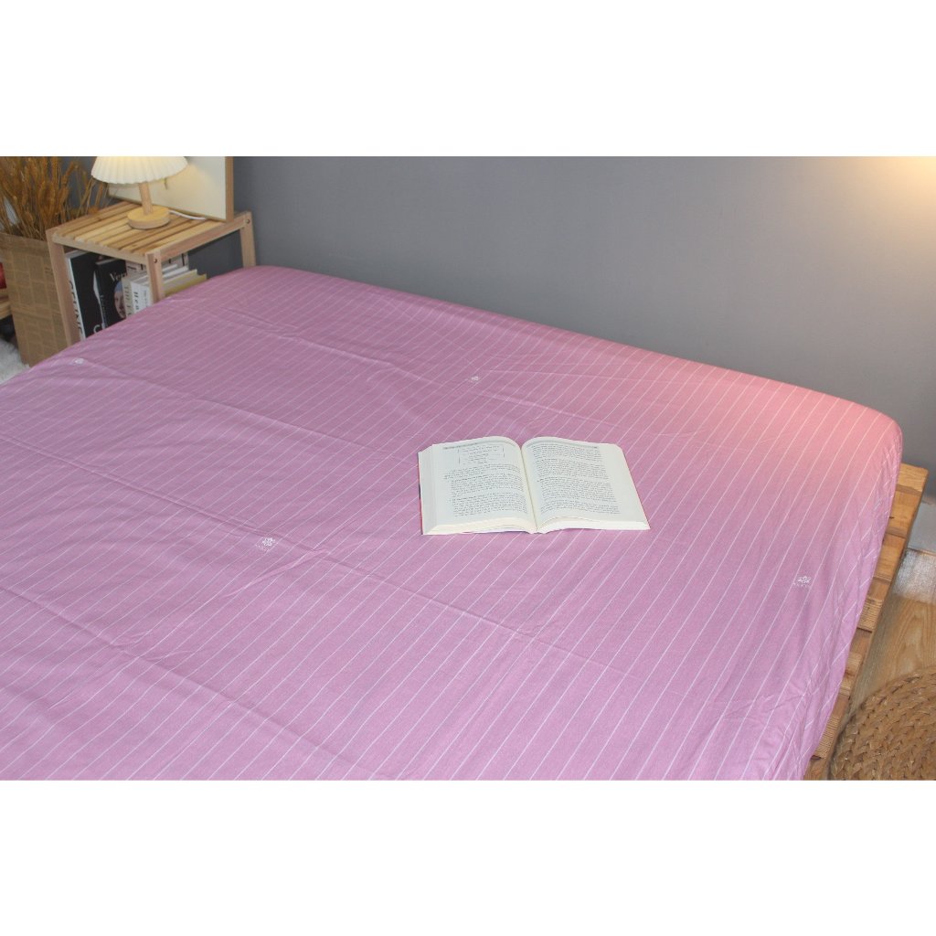 Tấm Drap lẻ KHA LY - Ga lẻ  - cotton thiên nhiên - Sọc Nhỏ-Hồng - VN360