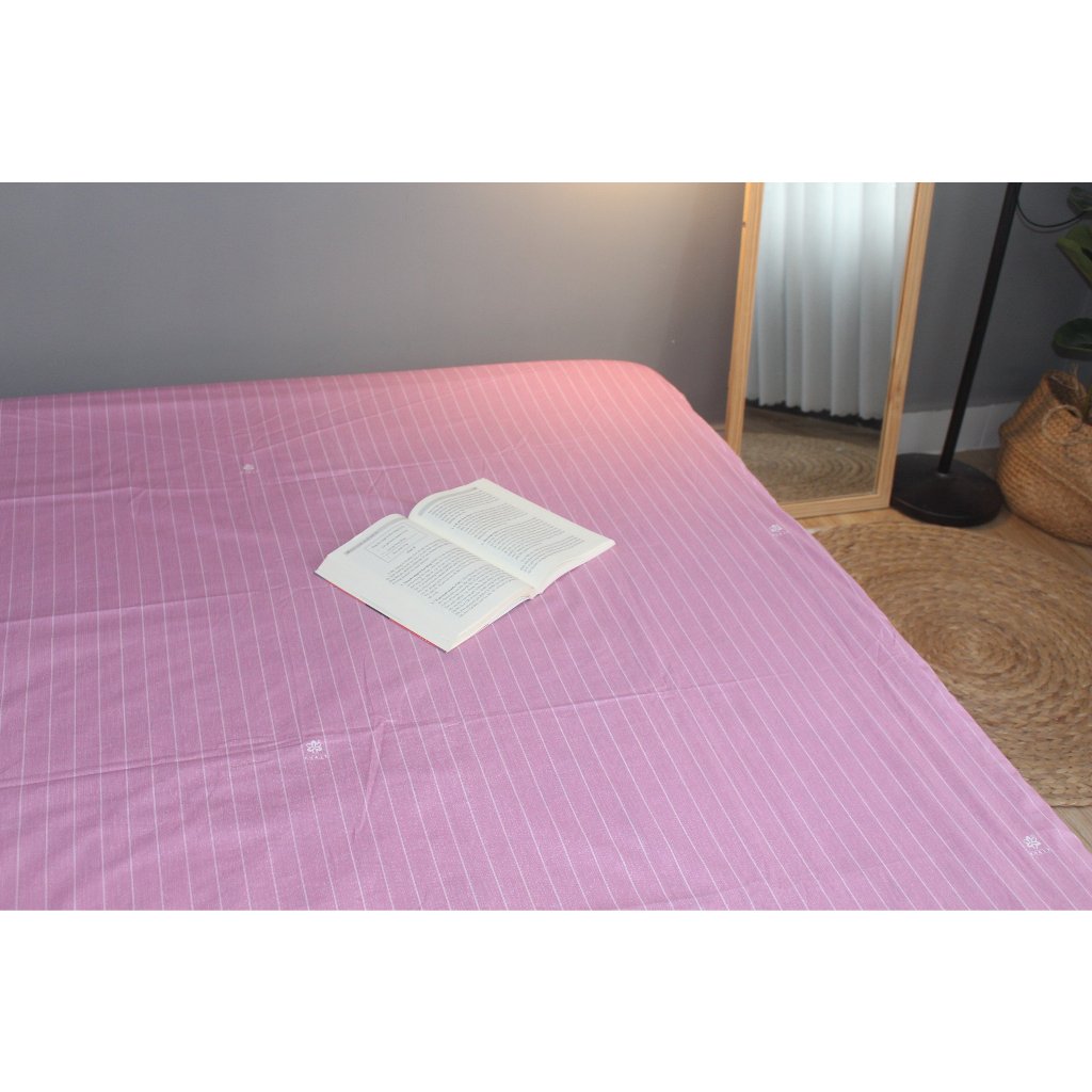 Tấm Drap lẻ KHA LY - Ga lẻ  - cotton thiên nhiên - Sọc Nhỏ-Hồng - VN360