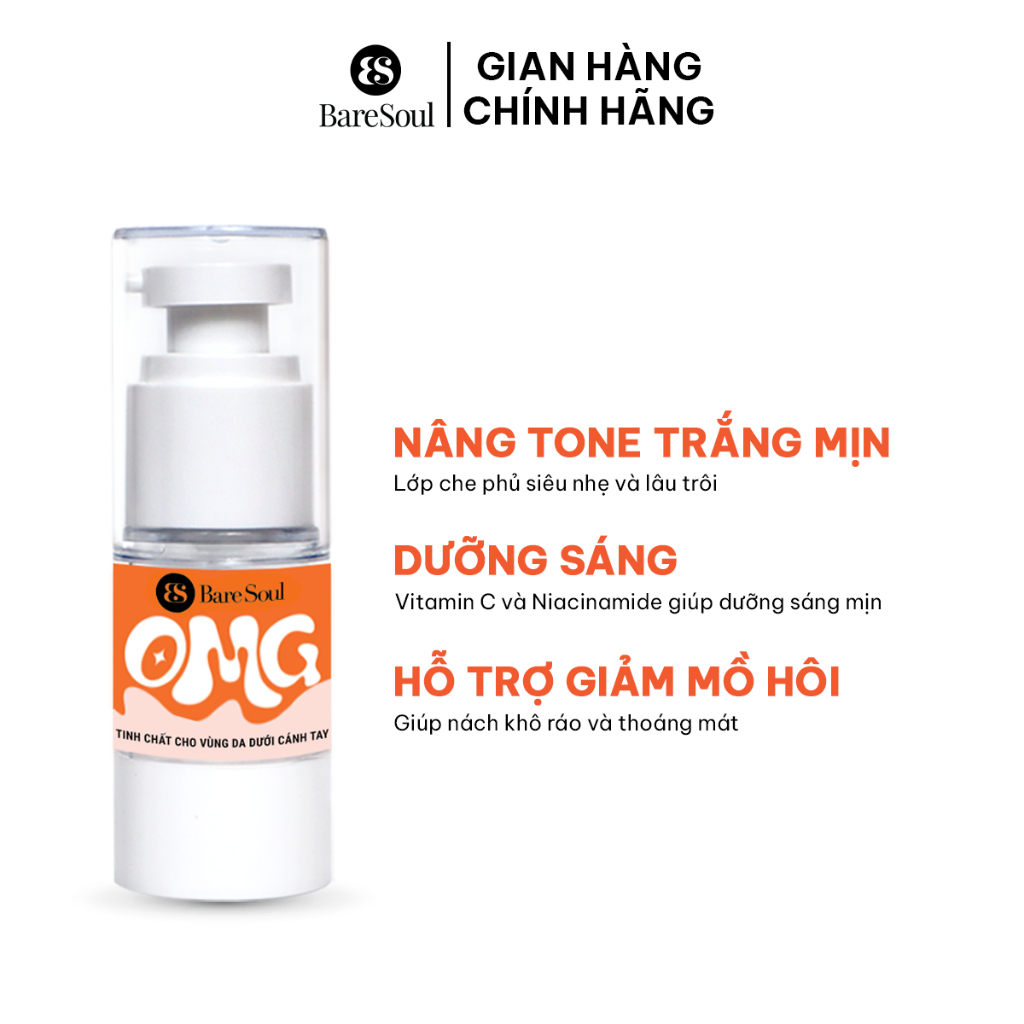 Combo dưỡng sáng chuyên sâu, nâng tông tức thì, giảm thâm, khử mùi, giảm tiết mồ hôi nách BareSoul OMG 20g + FREE 330g