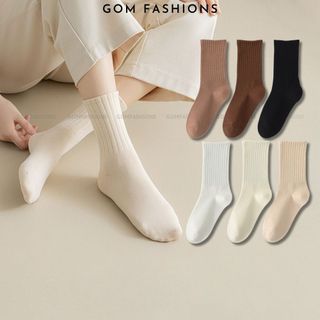 Combo 3 đôi tất nữ cổ cao trơn màu GOMTAT, chất liệu cotton cao cấp, mềm mại êm chân khử mùi - OAS-1701-CB3
