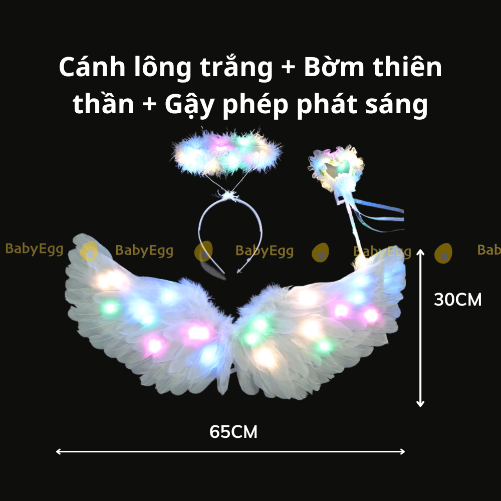 Bộ Cánh Thiên thần Hóa trang nàng tiên kèm Gậy Bờm cho trẻ em, người lớn Cánh lông vũ hóa trang Halloween dịp lễ BabyEgg