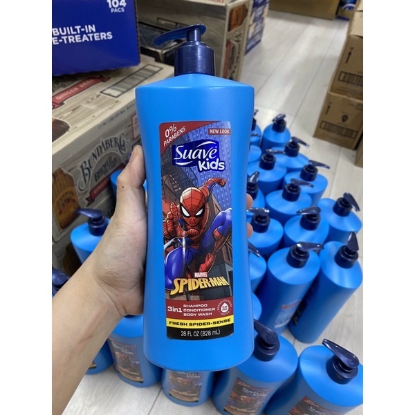 Sữa tắm gội cho bé Suave Kids Spiderman Frozen 3in1828ml
