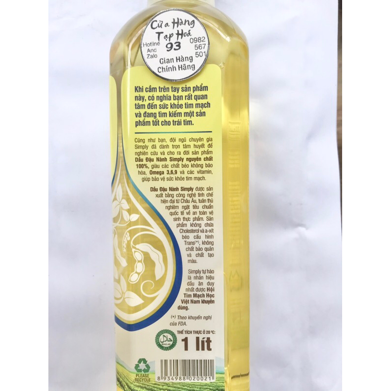 Dầu Ăn đậu nành Simply Chai 1L