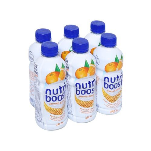 Lốc 6 chai sữa trái cây Nutriboost hương cam, hương dâu, hương quy kem 297ml