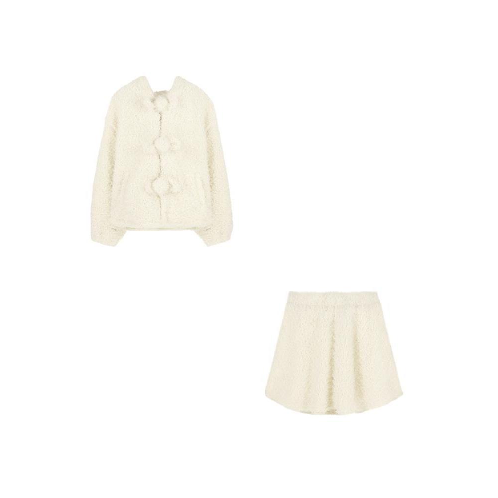 Liasynn Bộ Áo Khoác Hoodie Phối Lông Eo Cao Và Chân Váy Màu Sữa Thuần Khiết Ngọt Ngào separate order ~