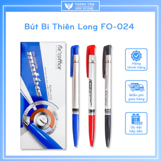 Bút bi thiên long fo-024 - bút bi vpp thành tâm mực đều 2 màu xanh, đen, đỏ ngòi 0.7mm 1 hộp
