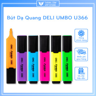 Bút dạ quang deli umbo u366 - bút ghi nhớ highlight vpp thành tâm nhiều màu phản quang tốt nhập khẩu