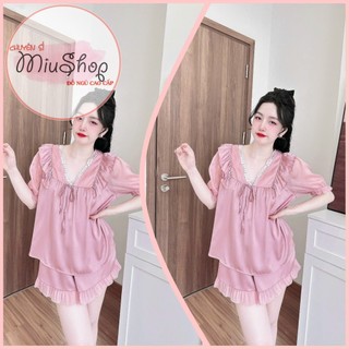 👉👉Sét đồ ngủ 2 dây 4 tầng hoa quần satin dễ thương freesize 65kg