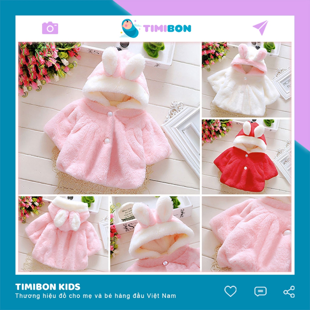 Áo Khoác Lông Tai Thỏ Cho Bé Yêu Siêu Mềm