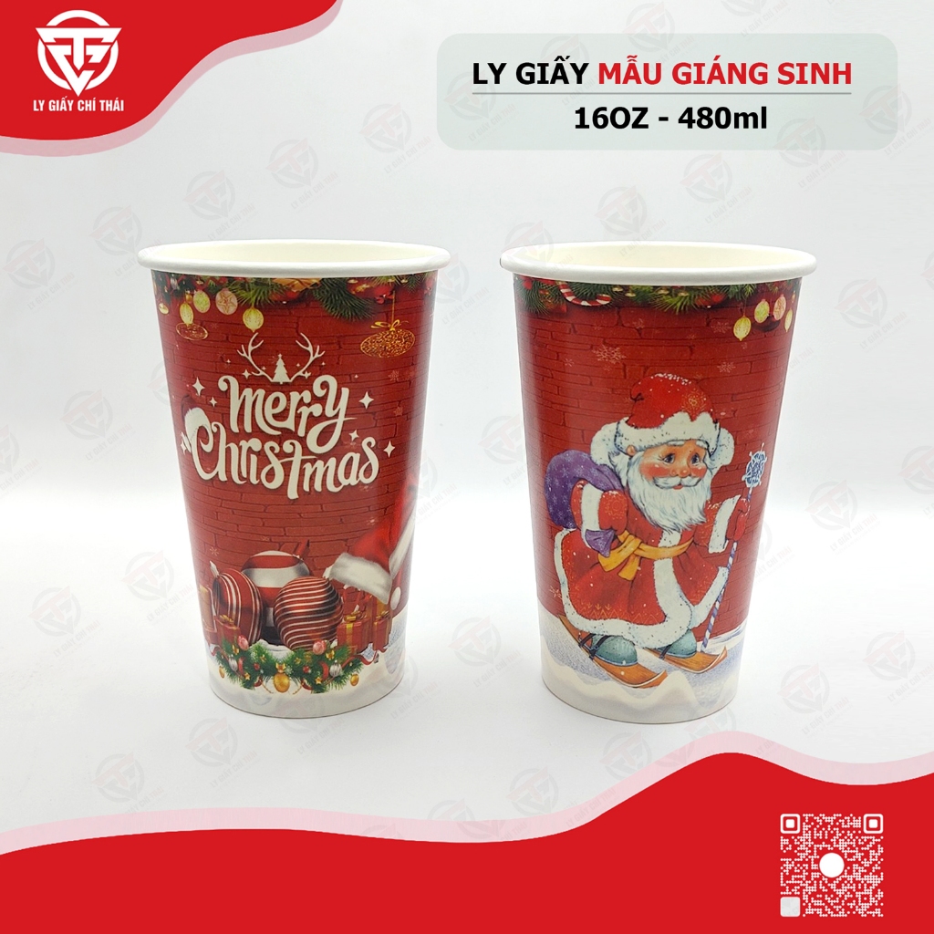 SET 100c Ly Giấy, Cốc Giấy 16oz 480ml Noel, Giáng Sinh Cao Cấp 2024 quán Cafe, Sinh Tố, Nước Ép v.v...