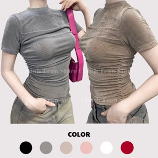 Áo thun kiểu nhún eo BLING BLING cổ cao ôm gọn - CHINH TRẦN STORE