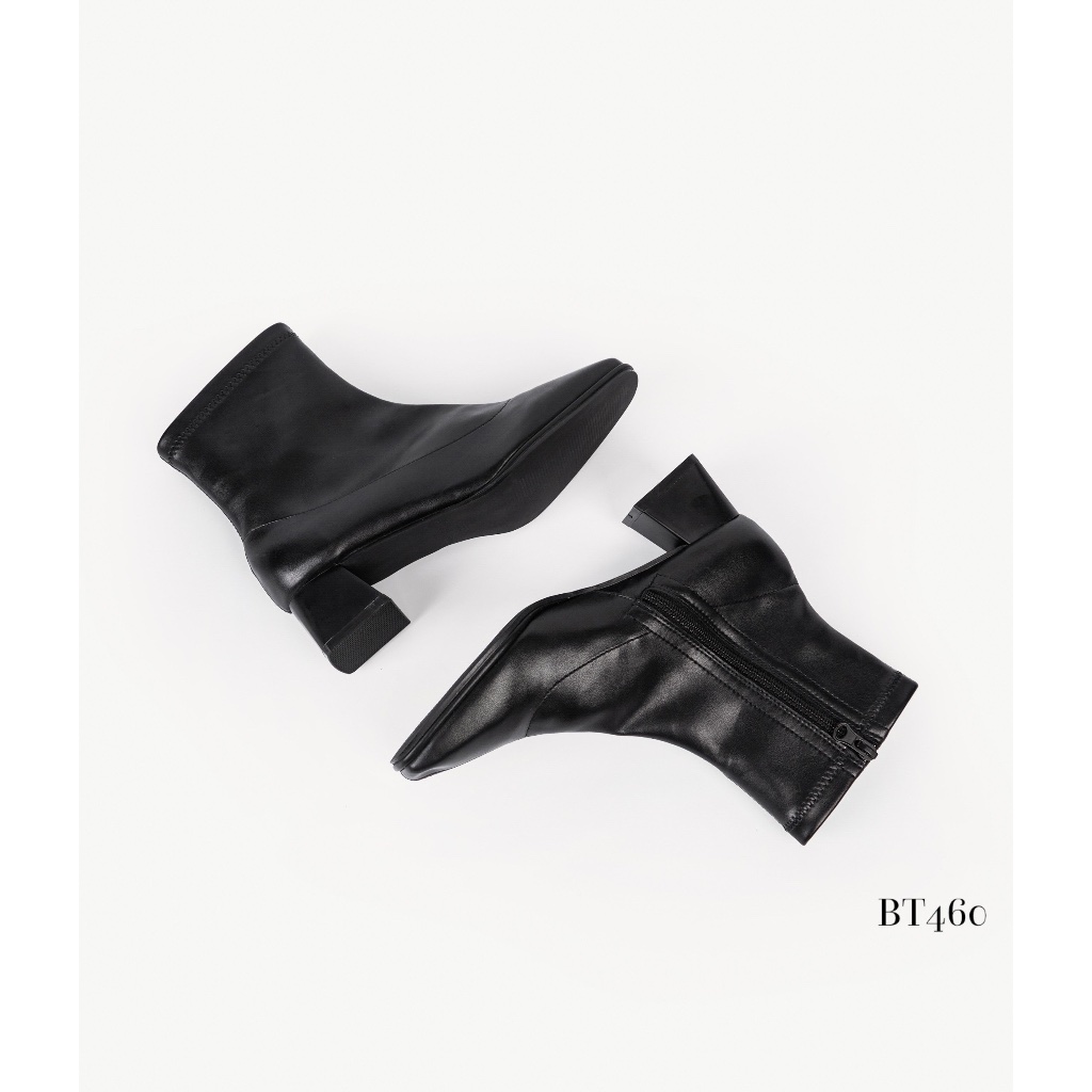 Giày boot nữ Hà Huyền Shoes bốt da mũi tròn gót vuông 5 phân trẻ trung - BT460