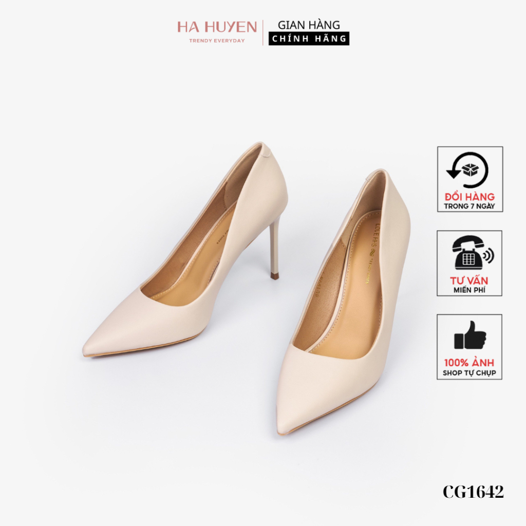 Giày cao gót nữ Hà Huyền Shoes trơn gót đũa 9p kín gót màu trắng 9 phân - CG1642