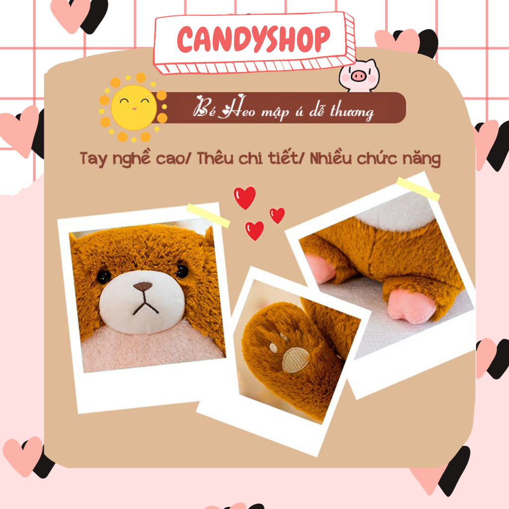 Thú nhồi bông bé Heo đội lốt gấu nâu siêu đáng yêu êm ái lông mượt mà  - Hàng có sẵn Candyshop