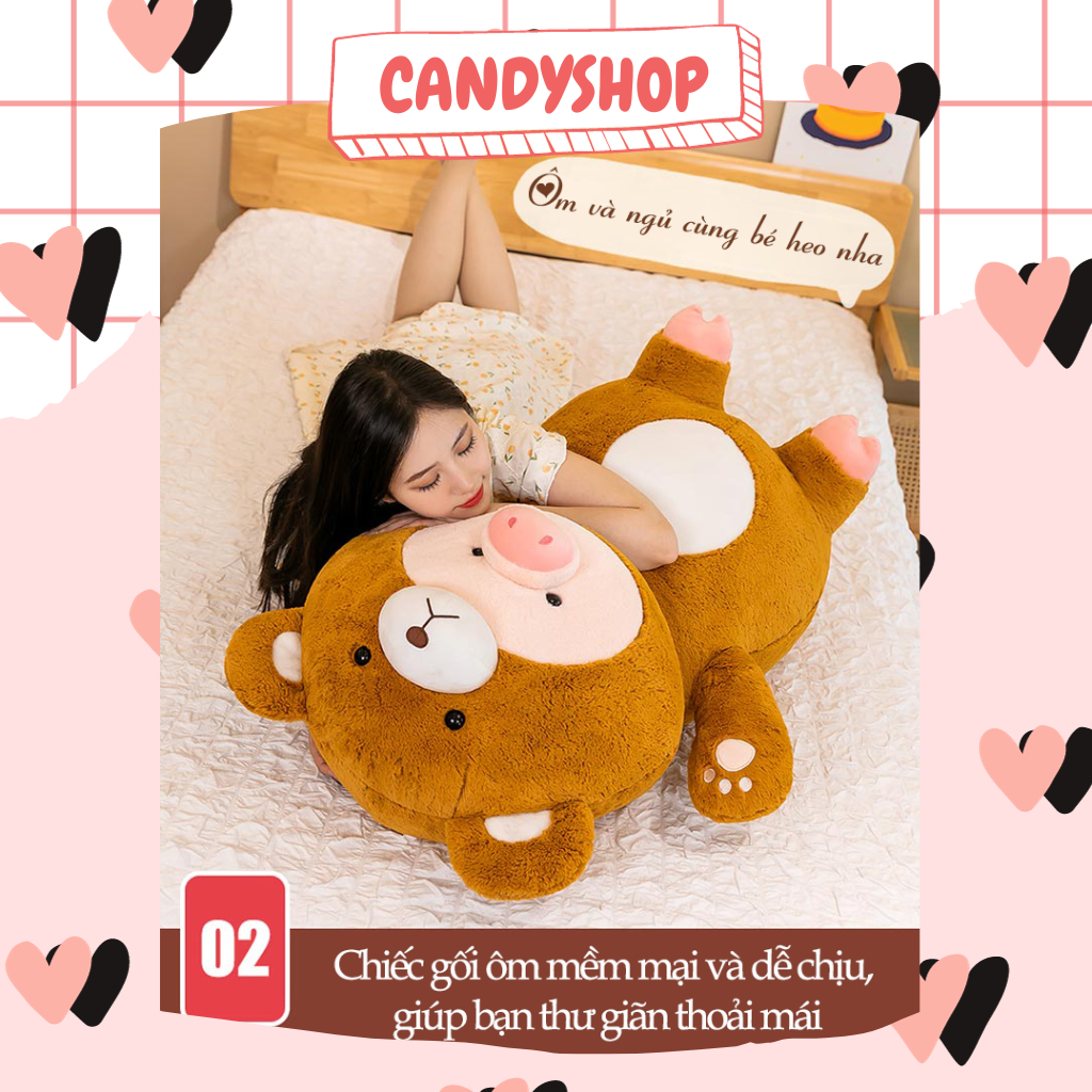 Thú nhồi bông bé Heo đội lốt gấu nâu siêu đáng yêu êm ái lông mượt mà  - Hàng có sẵn Candyshop