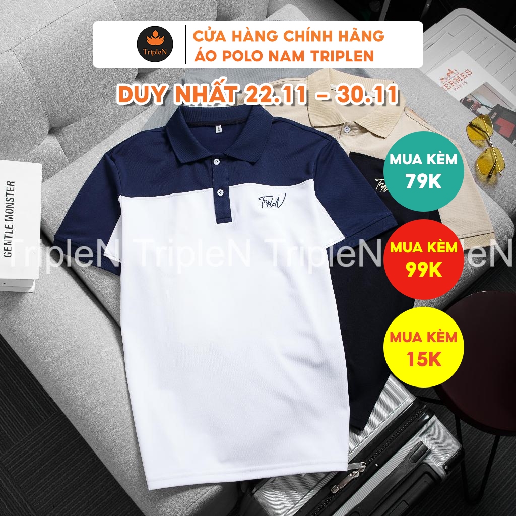 Áo thun polo nam TripleN phối màu trẻ trung chất liệu vải co giãn 4 chiều thoải mái