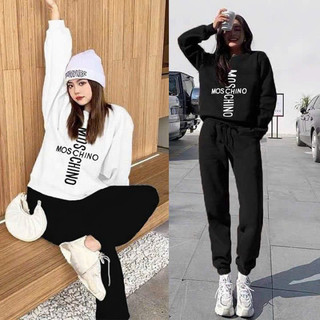 Sét bộ nữ thun cotton tay dài quần dài bo lai thun