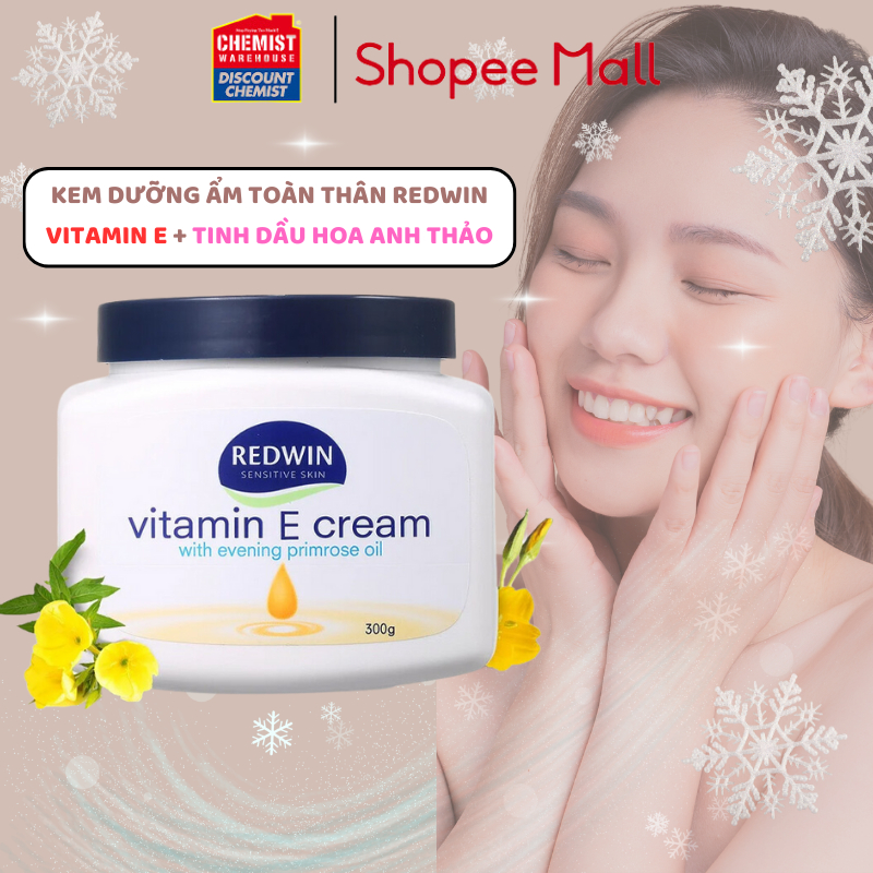 Kem dưỡng ẩm Redwin Vitamin E Cream 300g Úc nuôi dưỡng da luôn ẩm mướt, mịn màng, phục hồi và bảo vệ làn da