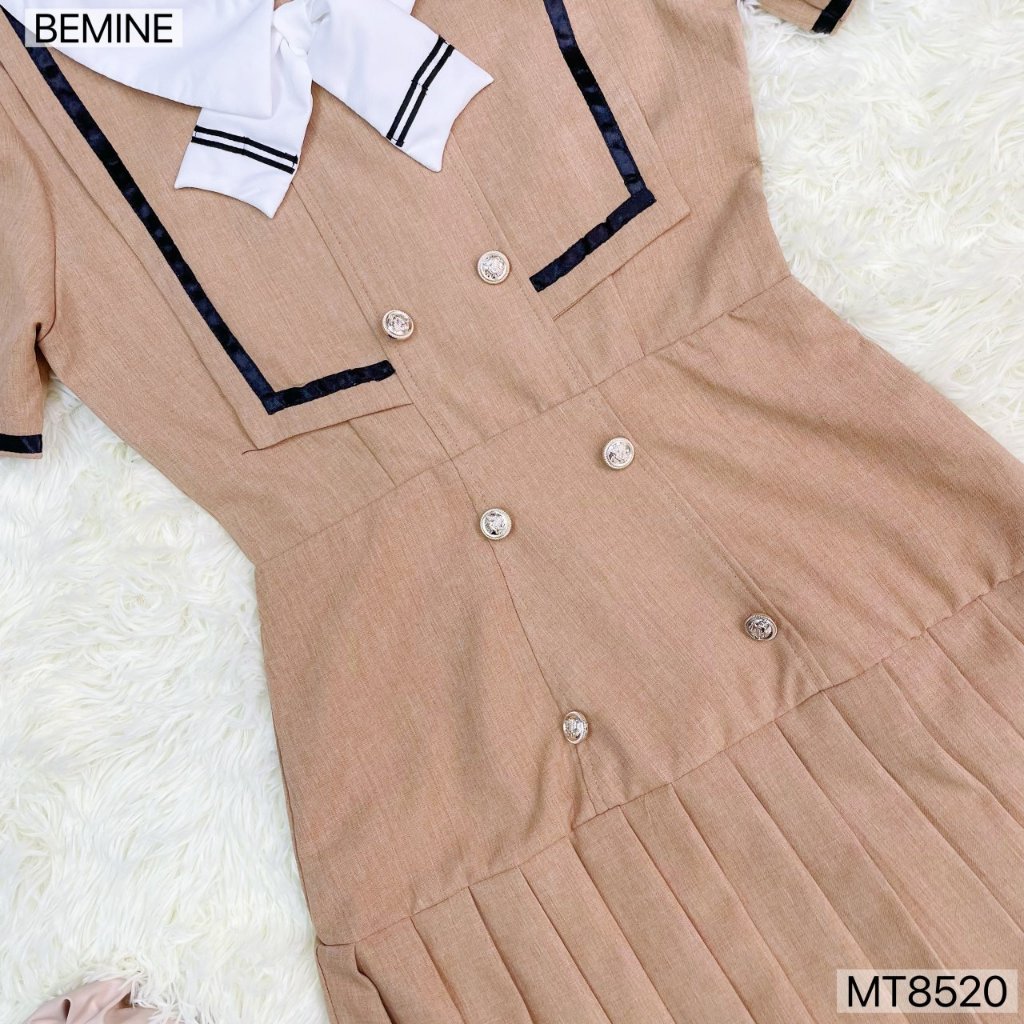 Đầm thiết kế cổ phối tùng xếp ly BEMINE MT8520