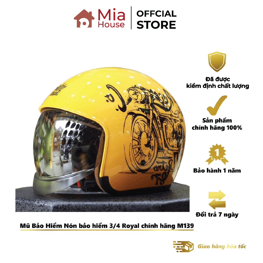 Nón bảo hiểm 3/4 Royal chính hãng M139 kính giấu - Mũ bảo hiểm đẹp