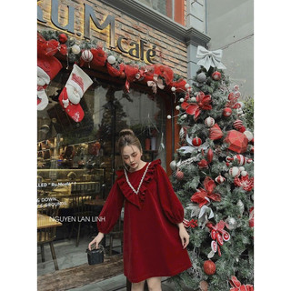 Đầm nhung cổ bèo viền đá big size 60-90kg