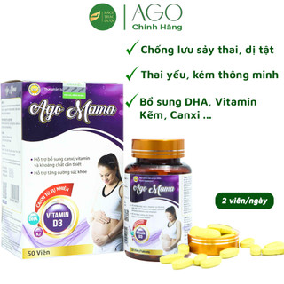 Viên uống AGO bổ sung DHA, kẽm, vitamin chống lưu, sảy thai, dị tật cho mẹ bầu trước và sau sinh [50 viên]