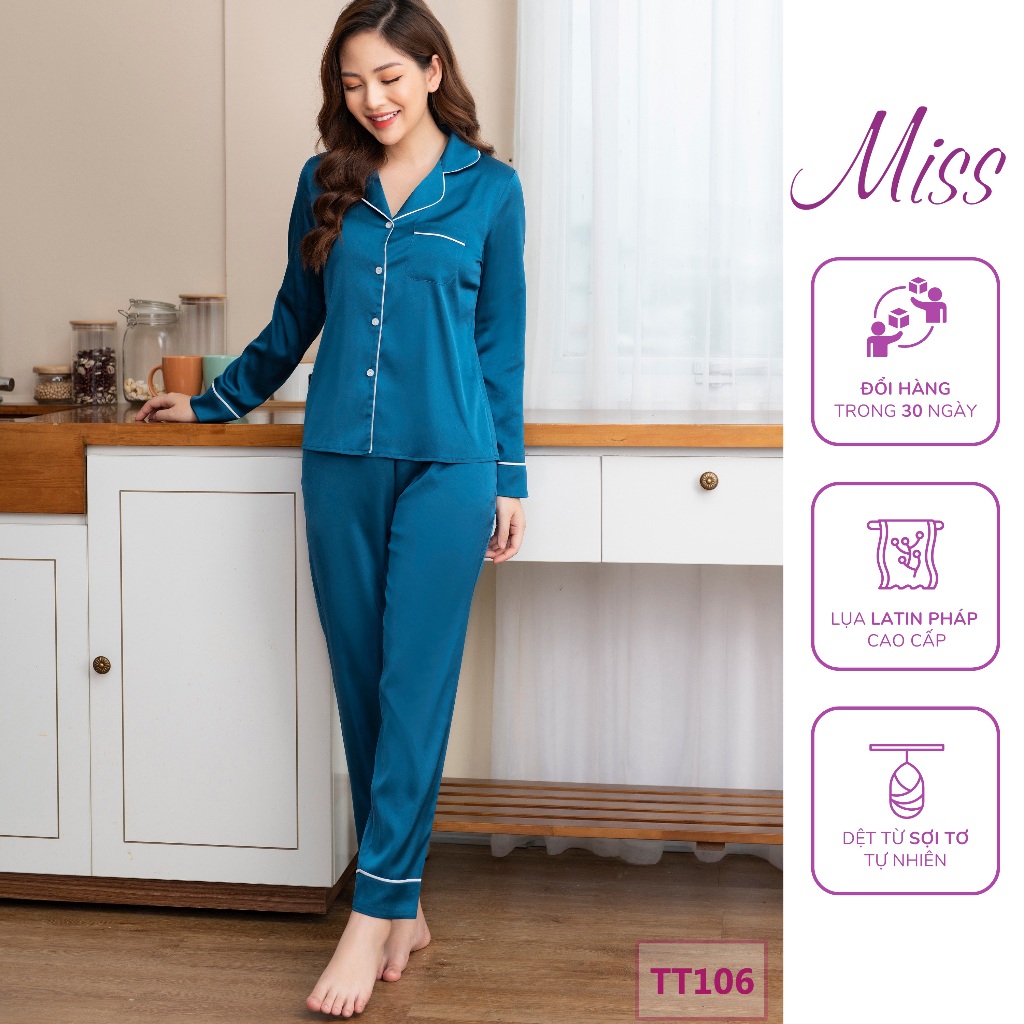 Bộ đồ ngủ dài tay trơn - Dài Né Xanh - TT106