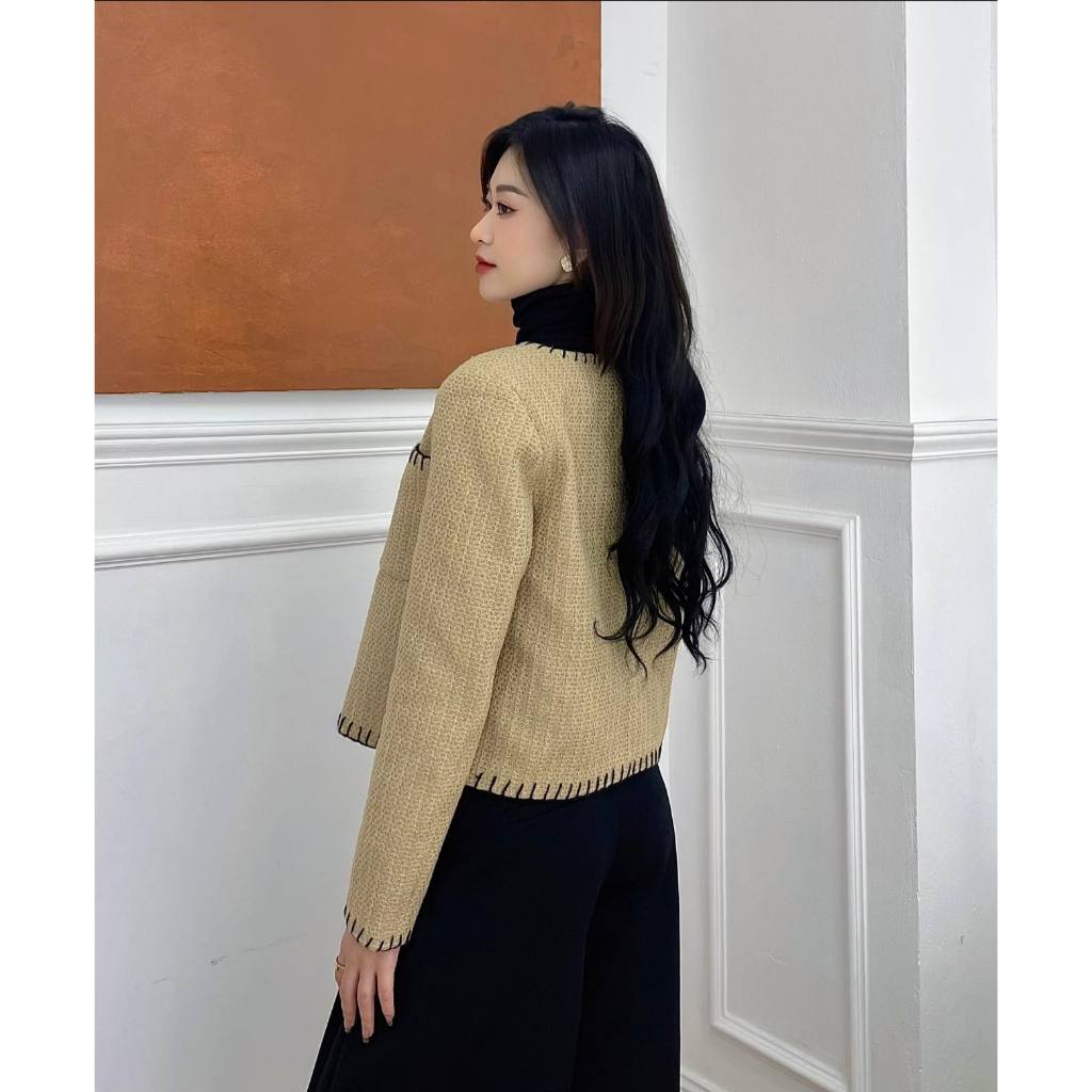 Áo khoác dạ tweed be rêu Susan thiết kế cao cấp A47