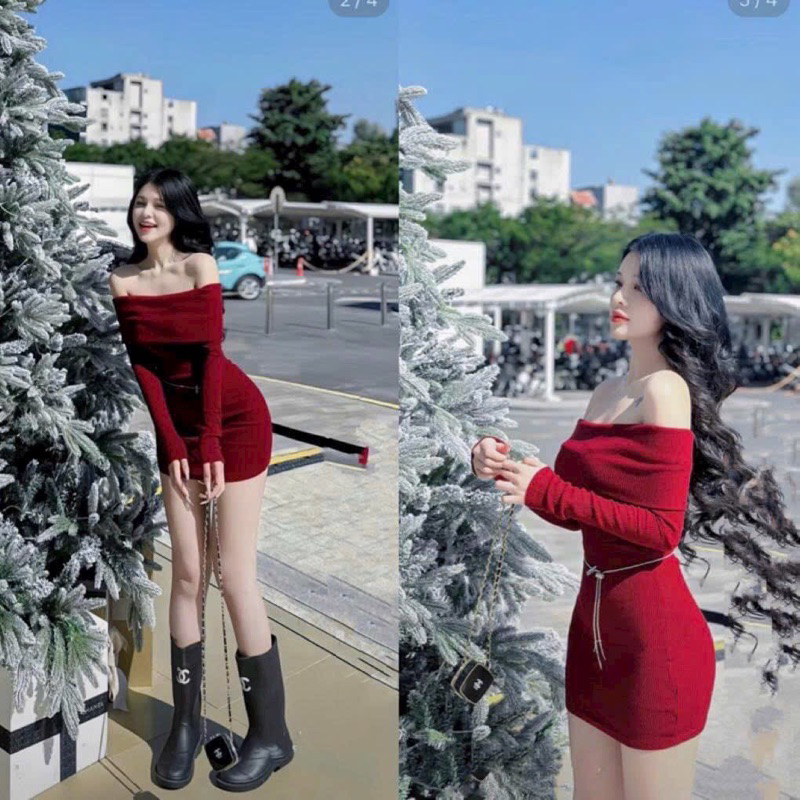 Đầm Body Trễ Vai Dự Tiệc Sang Chảnh, Đầm Body Màu Đỏ