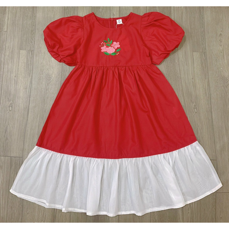 Váy Melisa đỏ chân trắng thêu hoa