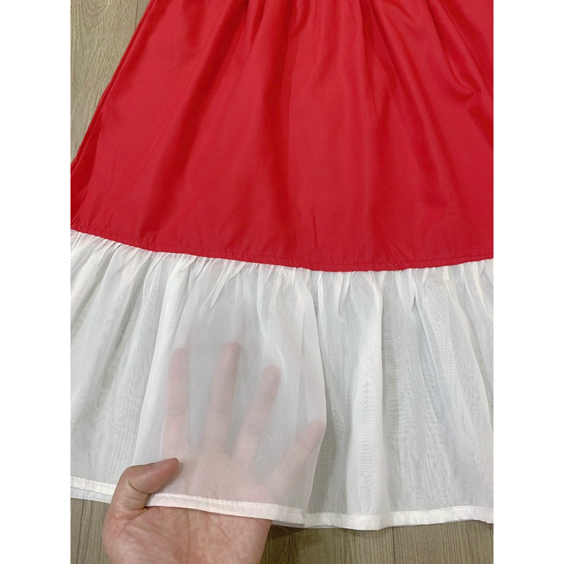 Váy Melisa đỏ chân trắng thêu hoa