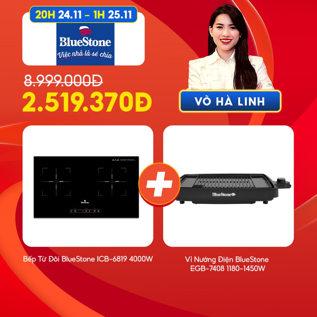 [Chỉ còn 2,519,370 Đồng sau khi áp voucher] Bếp Từ Đôi BlueStone 4000W ICB-6819