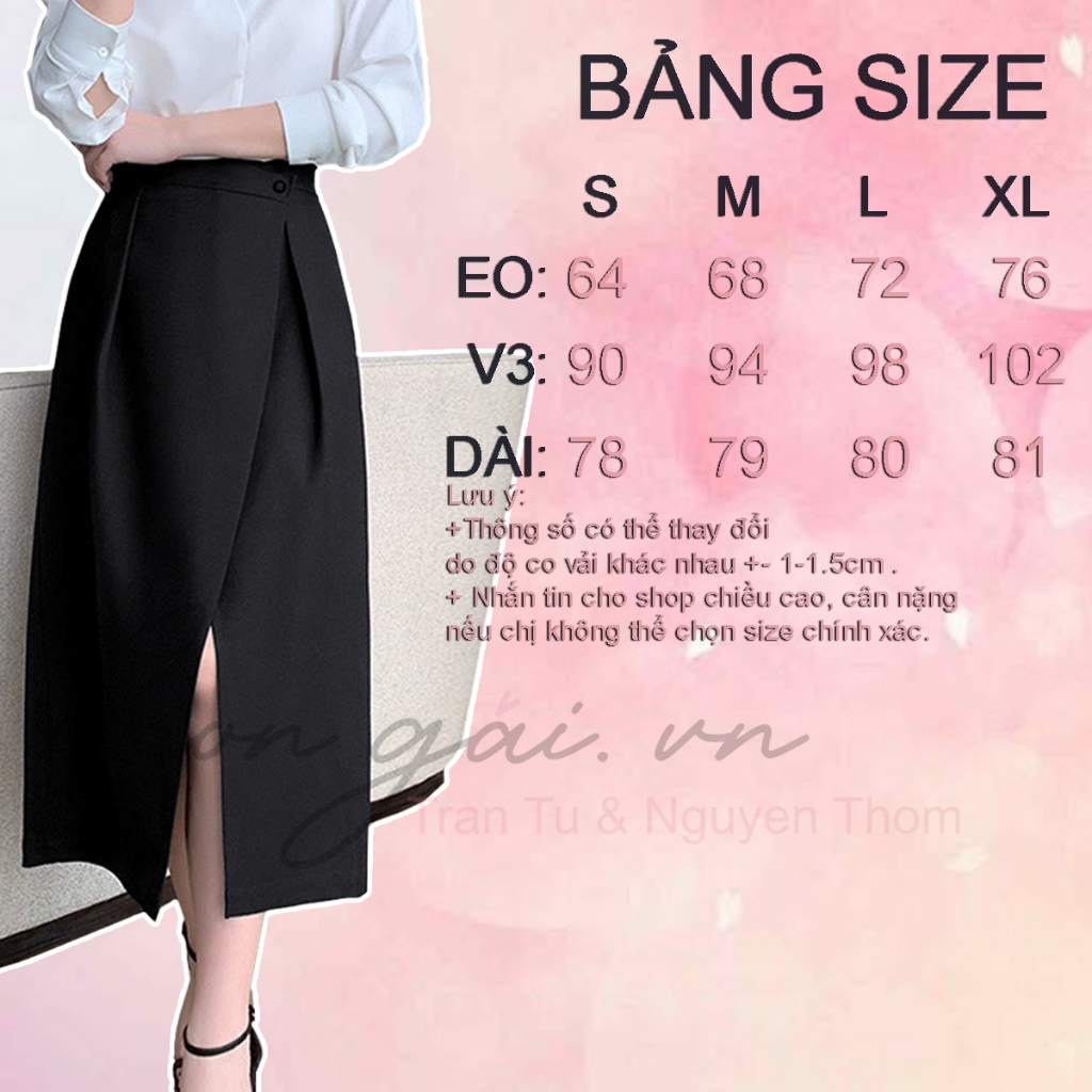 Chân váy thiết kế dáng dài, xếp tà trước Congaivn CV11 vải Kate dày, co giãn, 1 lớp, màu ĐEN