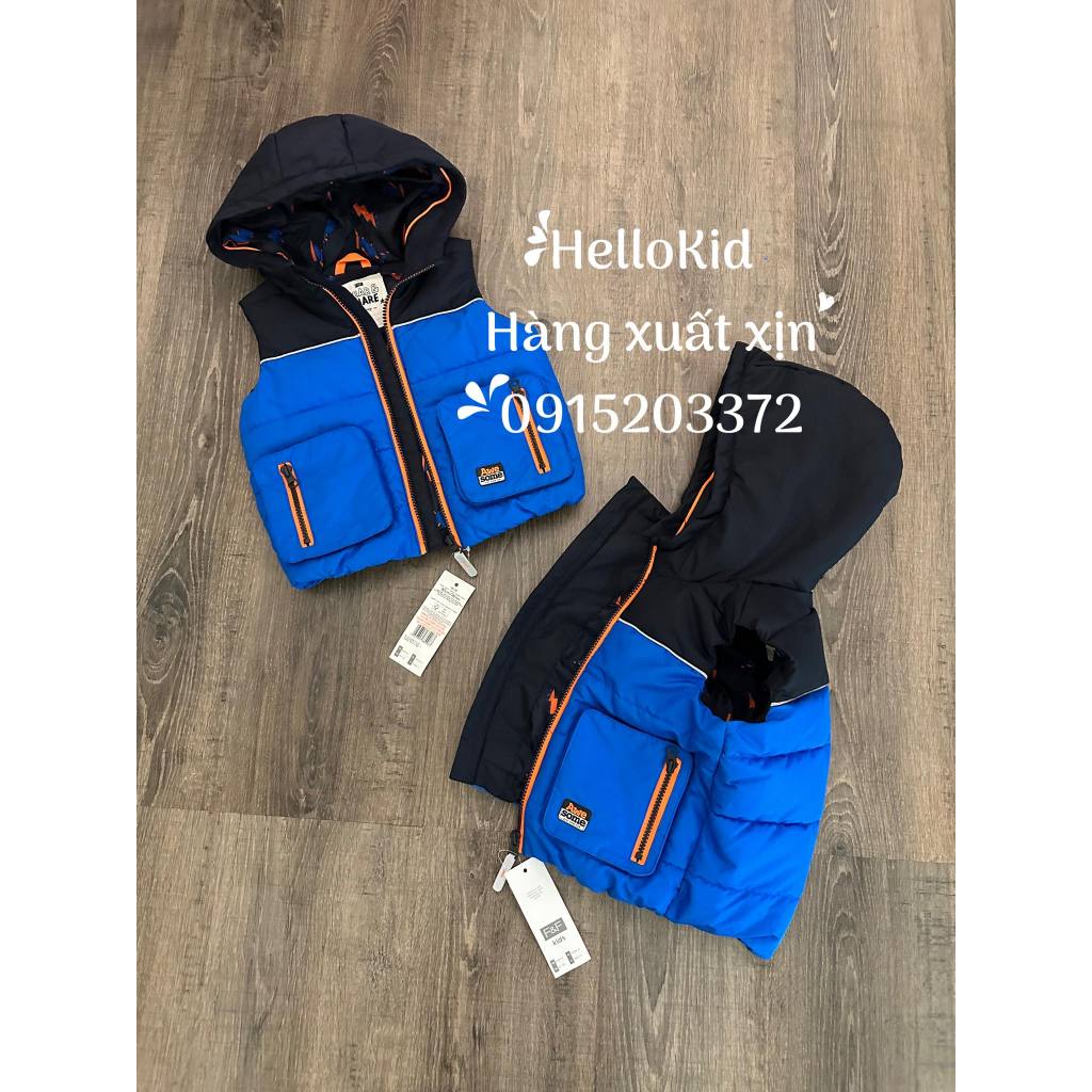 Áo phao gile xanh f&f có mũ trùm đầu viền phản quang cho bé