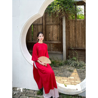 Set áo dài mộc mai - gấm lụa cách tân - dáng suông màu đỏ - nhà tờ rang