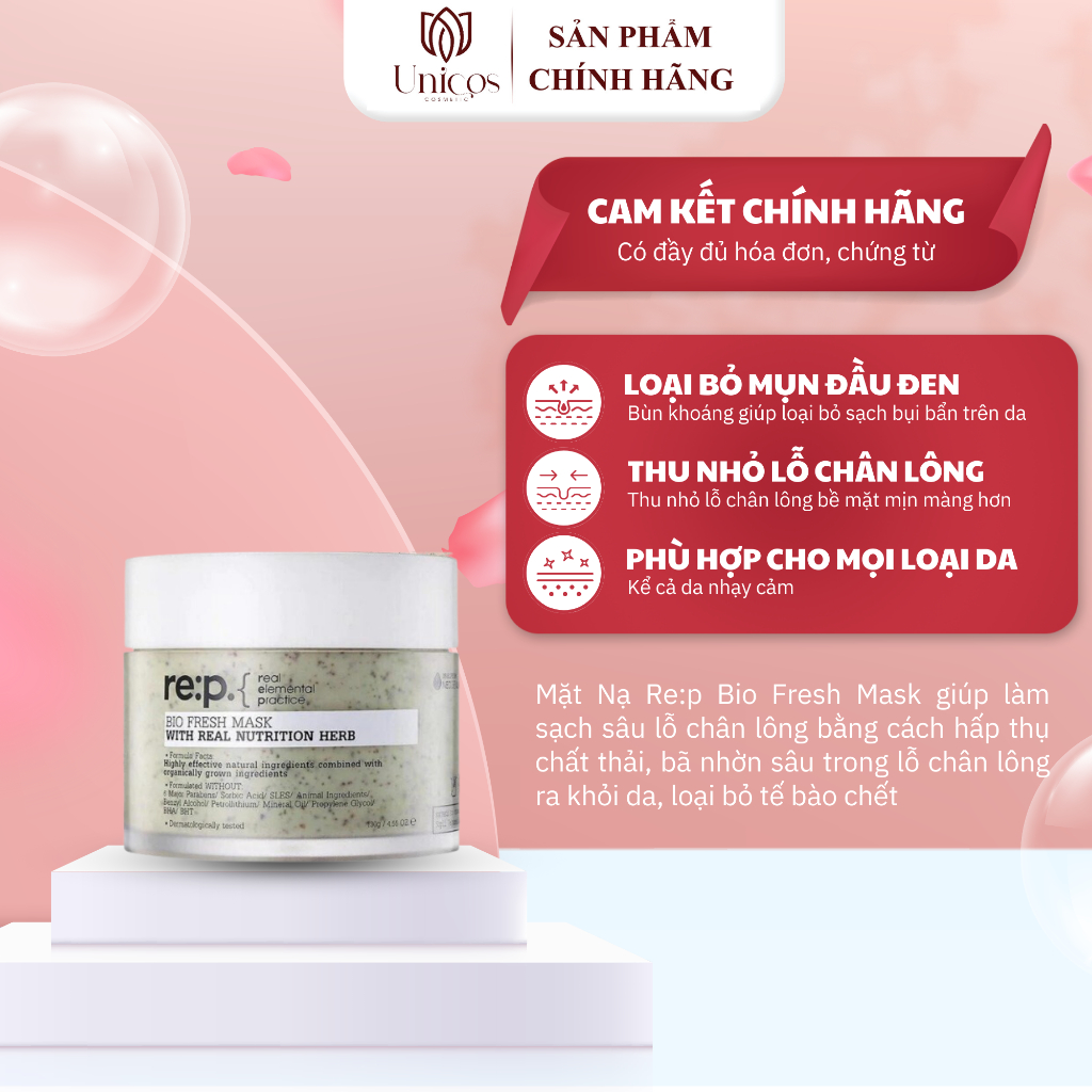 Mặt Nạ Re:p Bio Fresh Mask Thanh Lọc Da Loại Bỏ Bã Nhờn - Mặt Nạ Đất Sét Sạch Sâu Dịu Nhẹ Lành Tính - Mặt Nạ Cấp Ẩm 130g