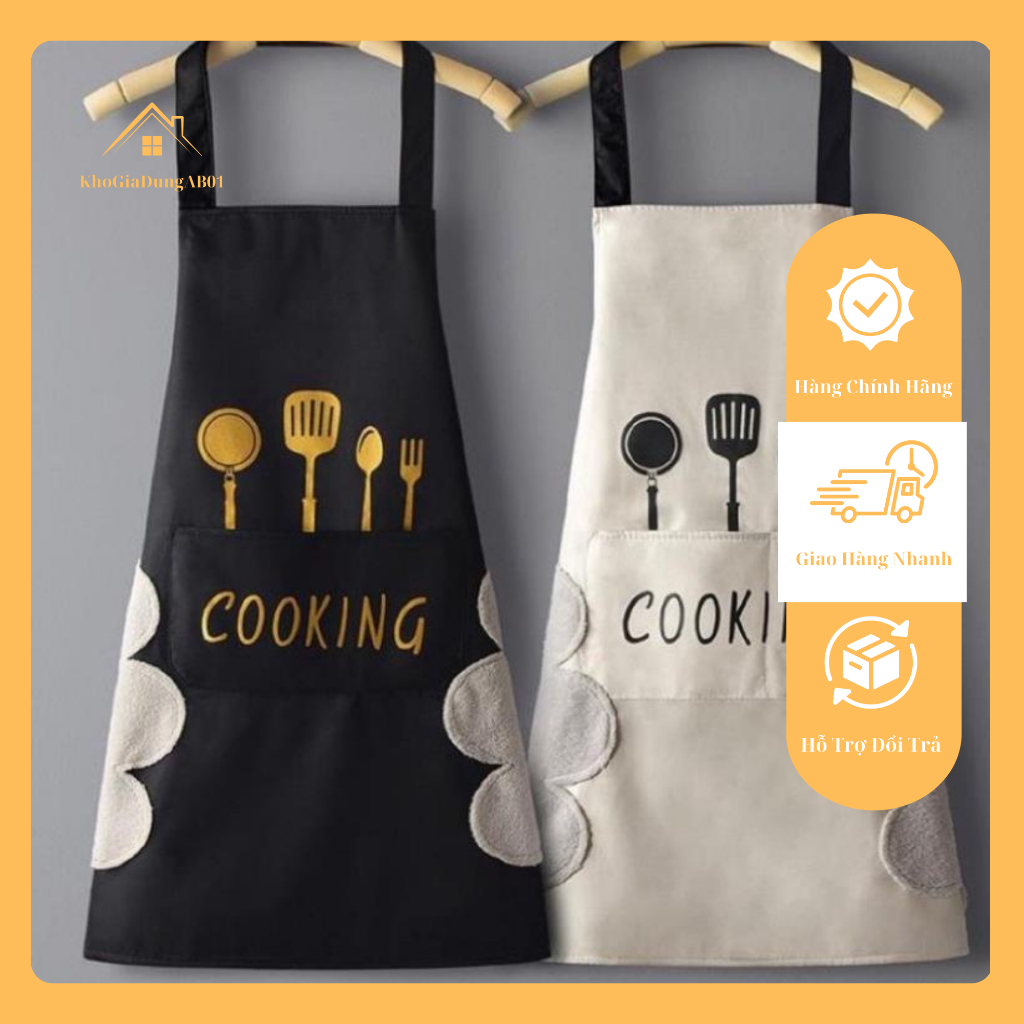 Tạp dề Cooking, có túi đựng và lau tay, làm bếp, pha chế, phục vụ, bán cafe dễ thương, chống thấm nước AB01