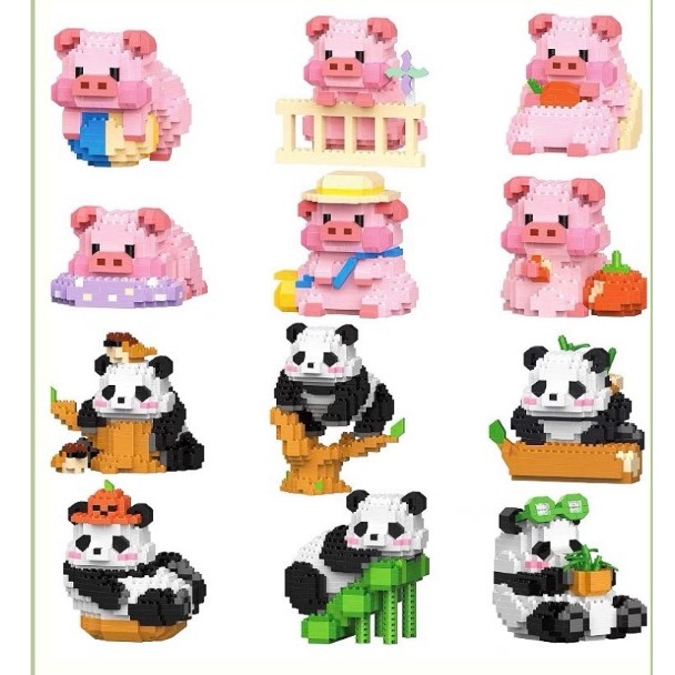 Le.go con heo mini gấu trúc panda hình thú cưng động vật dễ thương Đồ chơi lắp ráp mô hình Xếp hình nano 3d