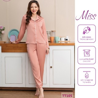 Bộ đồ ngủ lụa dài tay cao cấp, Bộ pijama lụa Latin Pháp cao cấp Miss - TT105 - Dài né tôm
