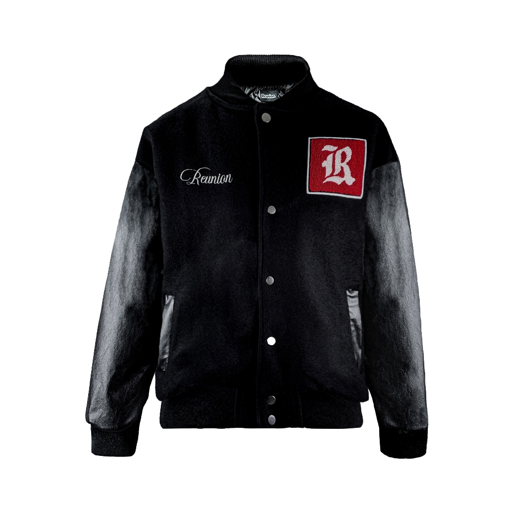 REUNION Varsity Jacket - Áo khoác dạ phối tay da thêu xù chân bông chính hãng REUNION