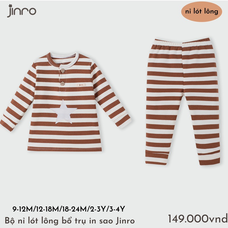 Bộ dài bổ trụ lót nỉ ấm Jinro mùa đông cho bé trai bé gái