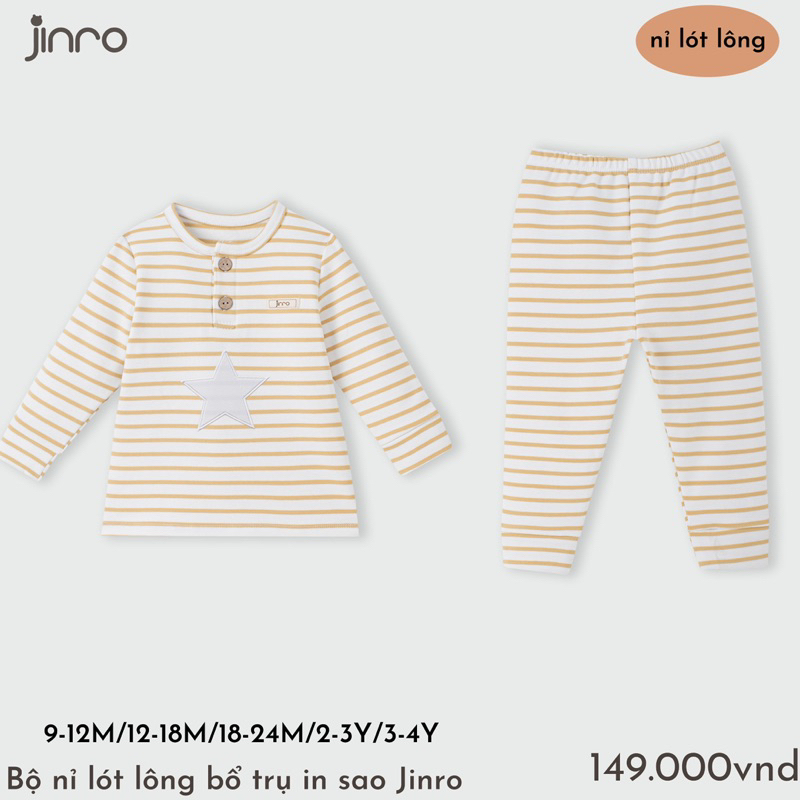 Bộ dài bổ trụ lót nỉ ấm Jinro mùa đông cho bé trai bé gái