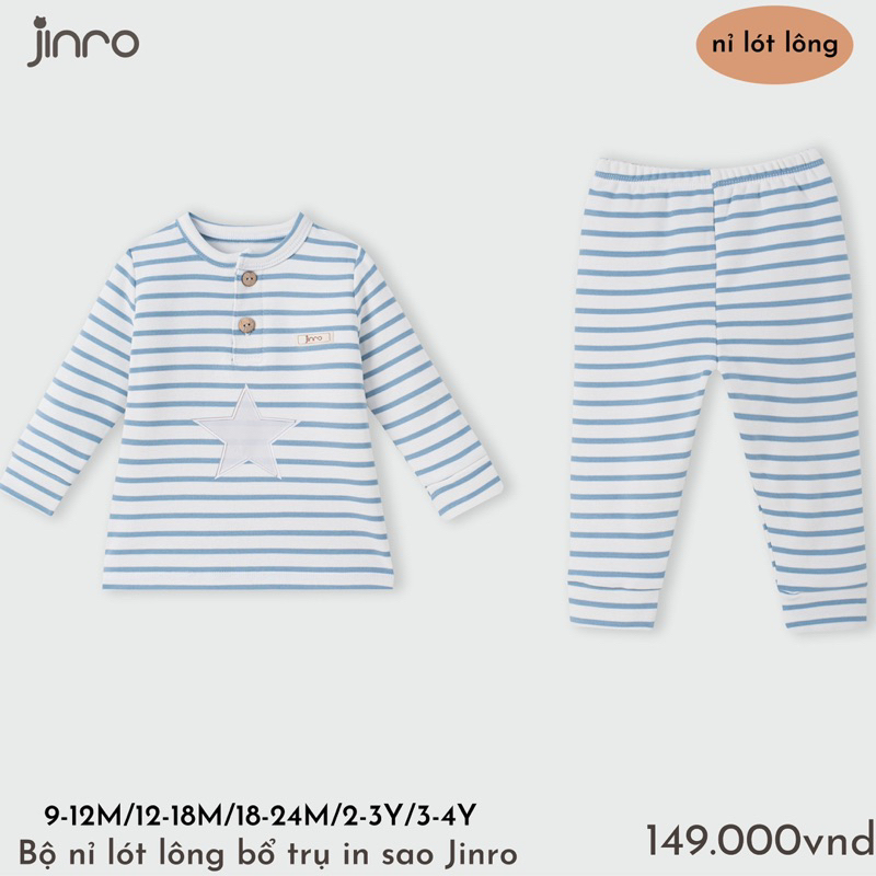 Bộ dài bổ trụ lót nỉ ấm Jinro mùa đông cho bé trai bé gái