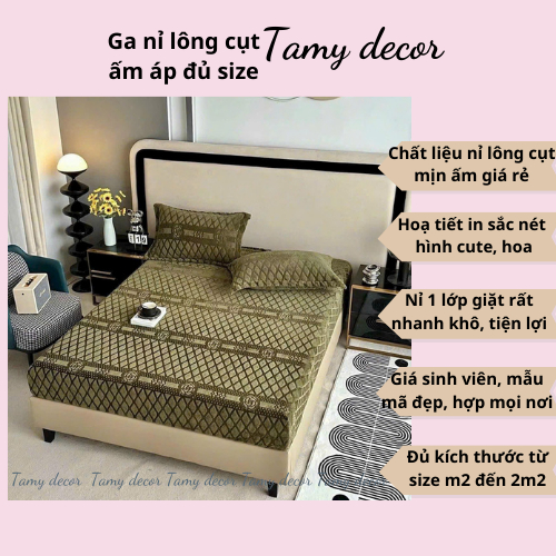 Bộ ga gối nỉ nhung coco bộ ga nỉ chữ H sang trọng Tamy Decor lông cụt bọc đệm không rụng lông bai màu mềm mại