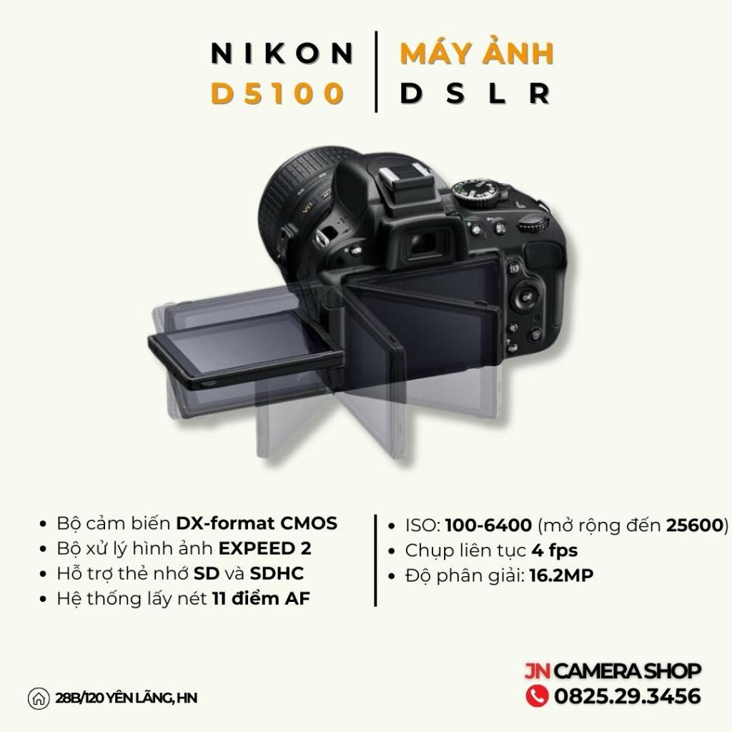 Bộ máy ảnh Nikon D5100 Kèm Ống Kính Màn hình xoay lật, Tặng fillter bảo vệ kính, Hood che Nắng