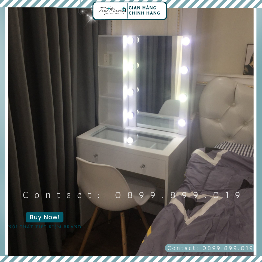 Bàn Trang Điểm có đèn led Nội Thất Tiết Kiệm kết hợp tủ đầu giường đa năng đã lắp ráp BTD999979